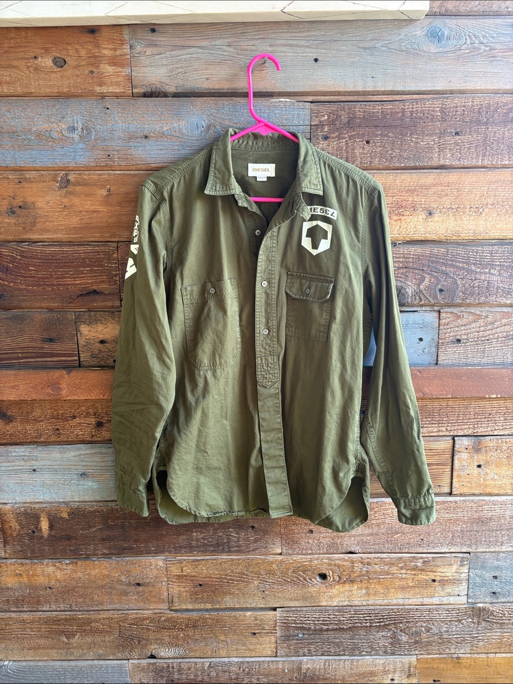 Diesel Olive Green Casual Button-Down Shirt
